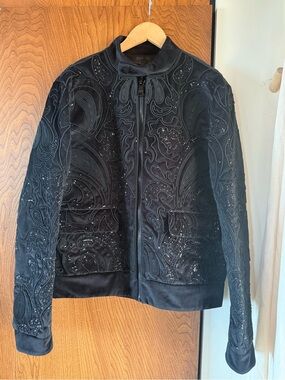 Balmain Men’s Black Sequined Embroidered Bomber Jacket